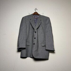 VTG English Manor Sport Coat Houndstooth  Jacket Casual Men 48R Wool White Black